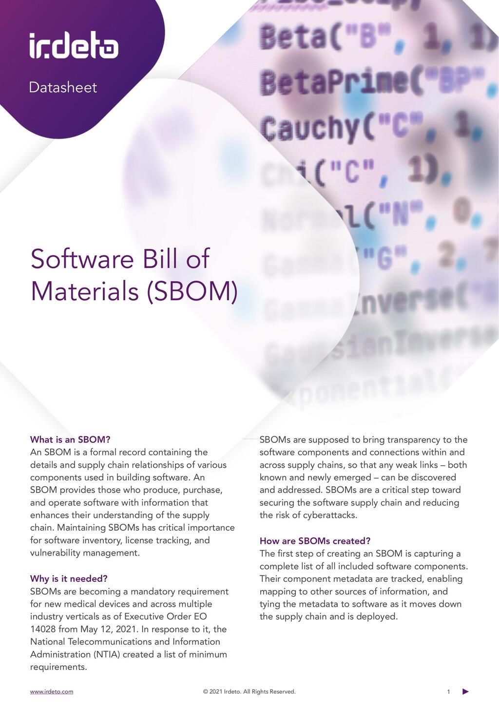Datasheet Software Bill of Materials (SBOM)