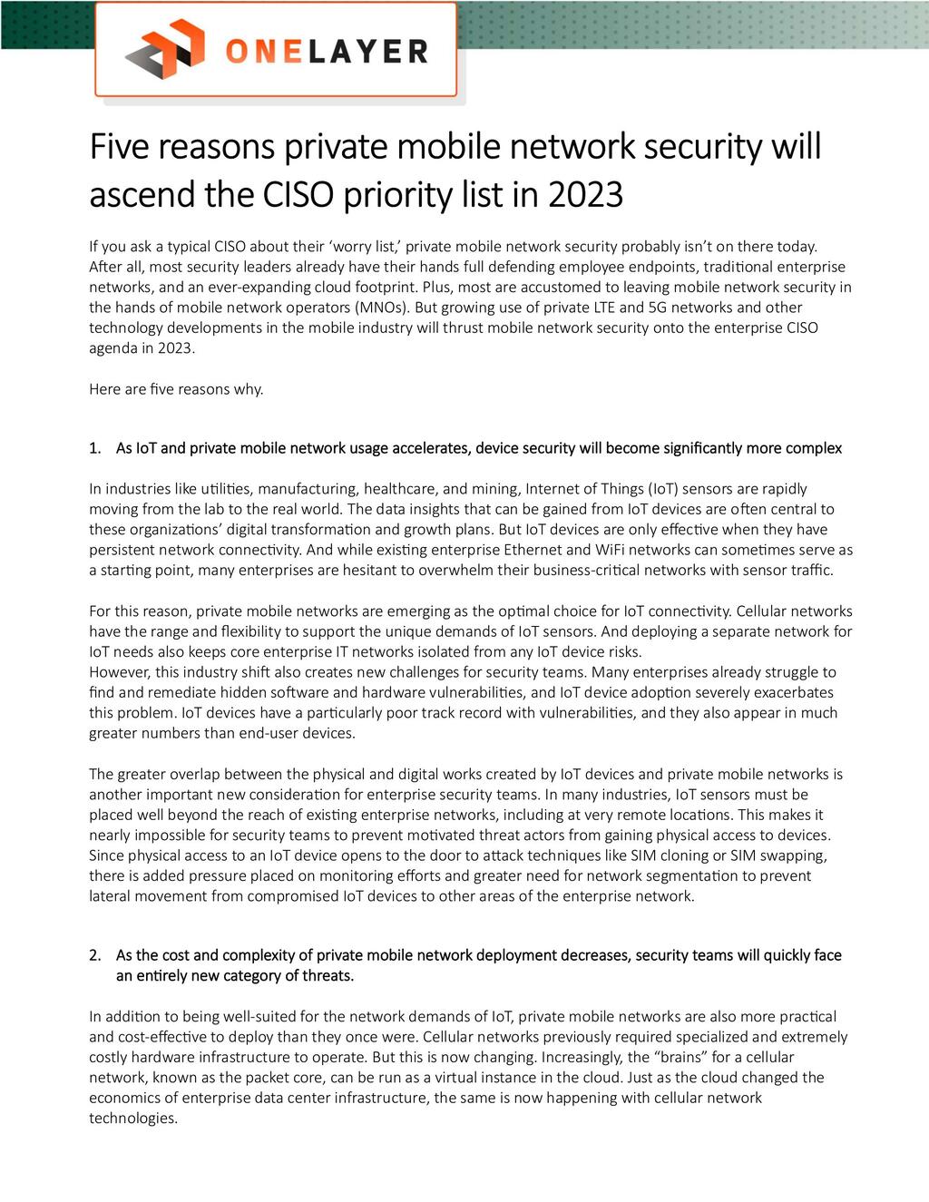 Five reasons private mobile network security will ascend the CISO ...